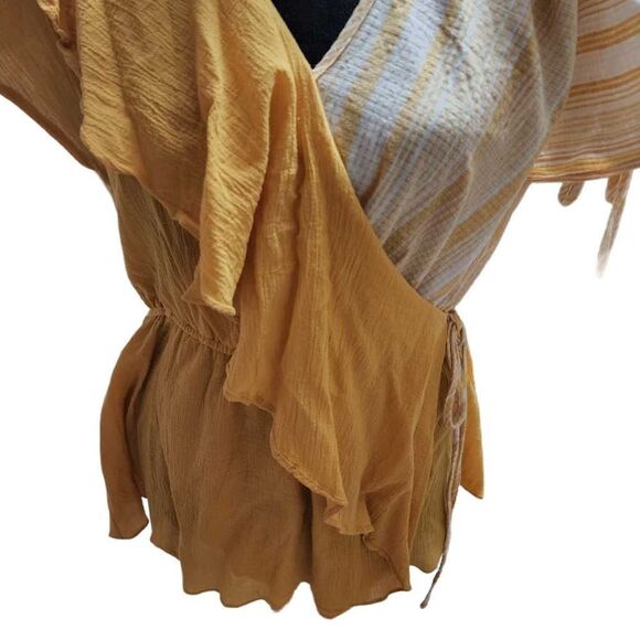 Andrée By Unit Medium Yellow White Cotton Top - Picture 5 of 11